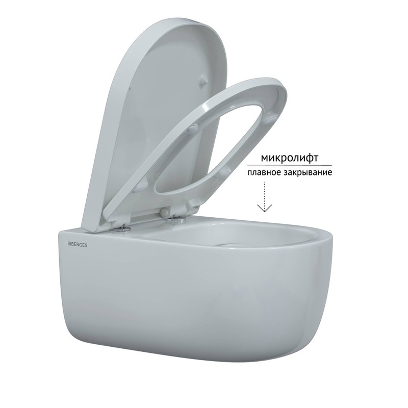 Комплект BERGES для монтажа  подвесного унитаза: инсталляция NOVUM525, кнопка L3 хром глянец, унитаз EGO XL 54 см, сиденье дюропласт Toma SO, микролифт, быстросъем