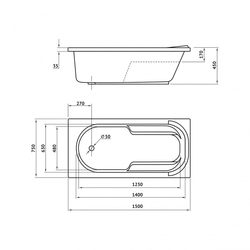 Ванна BERGES акриловая LUMBO 150x75 с каркасом