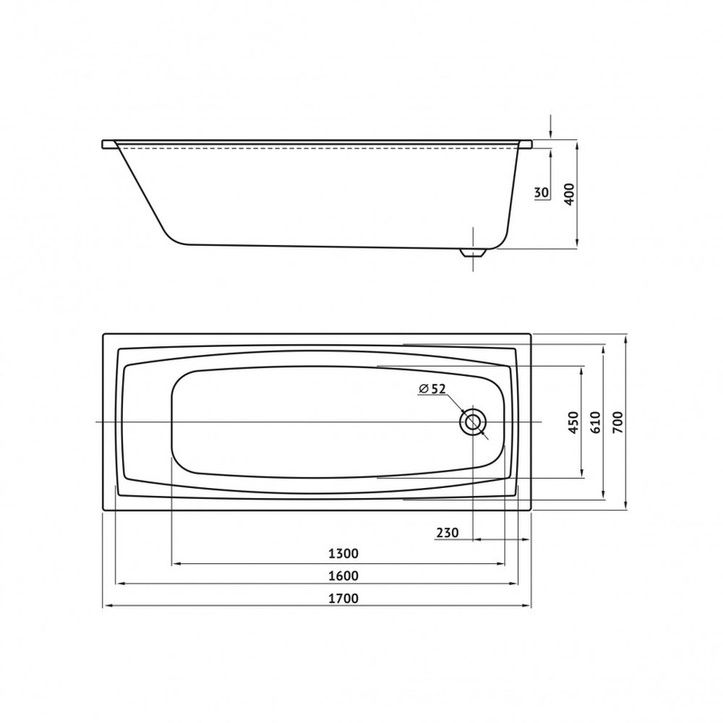 Ванна BERGES акриловая FEYA 170x70