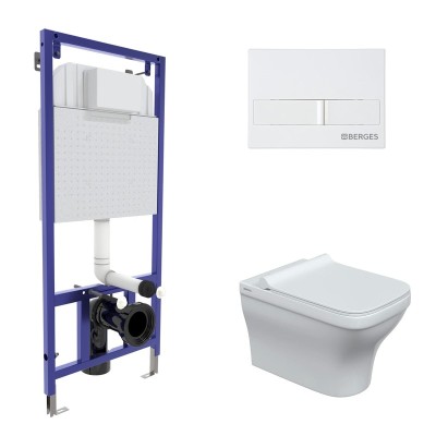 Комплект BERGES: инсталляция NOVUM кнопка L1 белая, ...