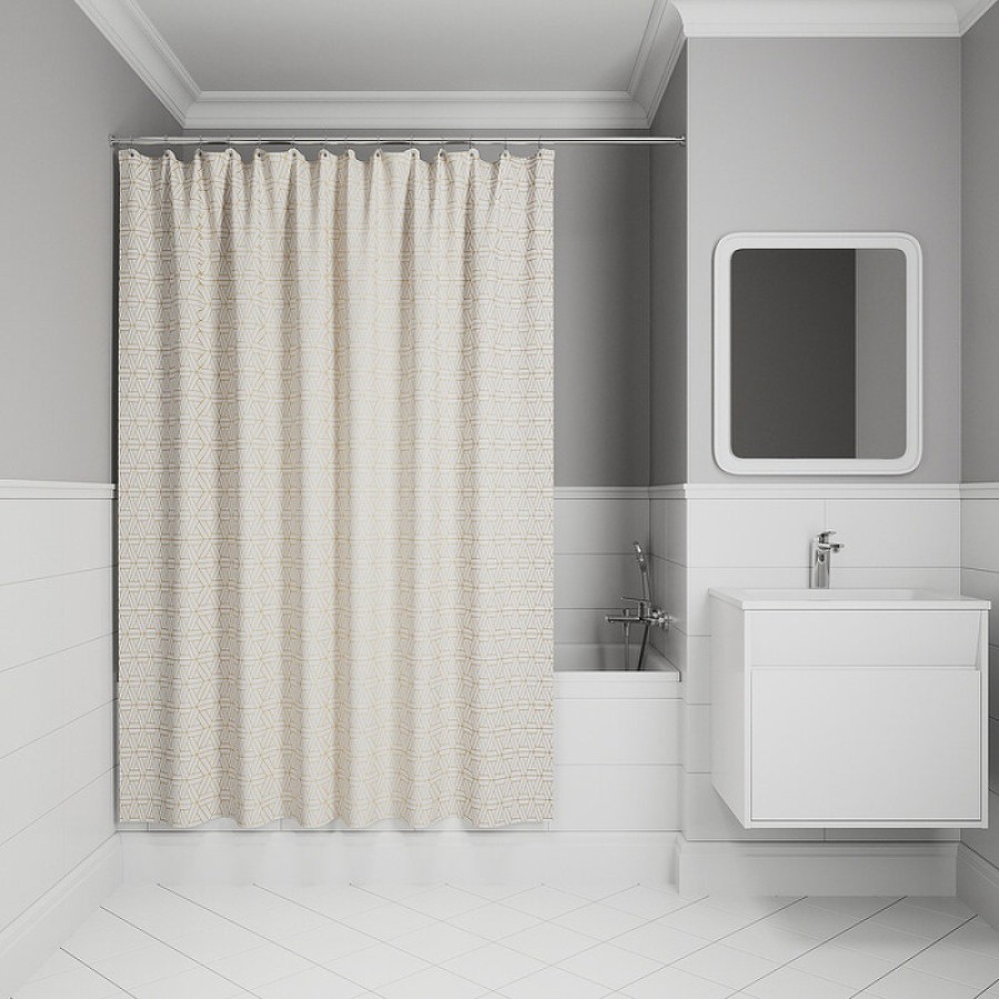 Штора для ванной комнаты Iddis Base BG03P24i11, 240 x 200 см, полиэстер, цвет белый, бежевый