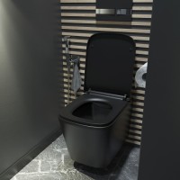Подвесной безободковый унитаз Iddis Bild BILR2BMi25, крышка микролифт, чёрный матовый
