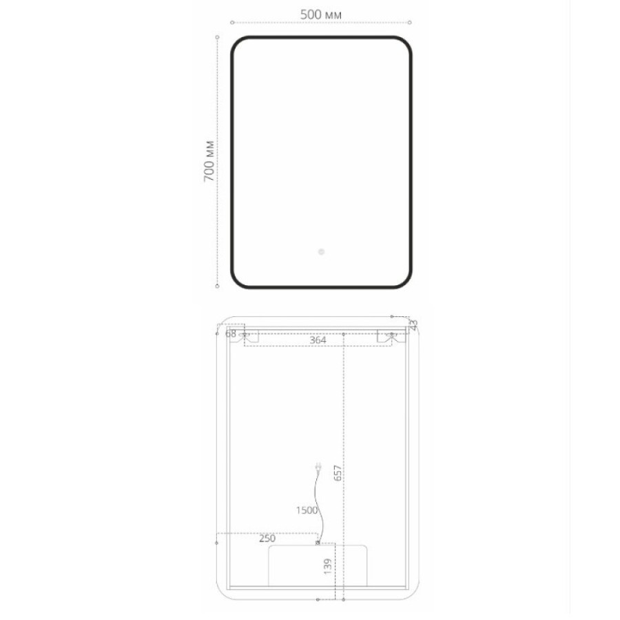 Зеркало Orange Black, 50 х 70 см, с LED подсветкой и сенсорной кнопкой, цвет черный, BL-50ZE