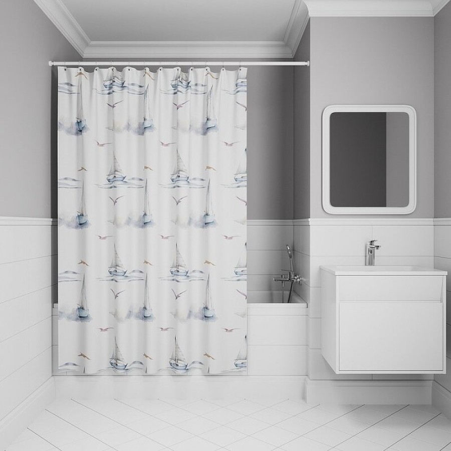 Штора для ванной комнаты Iddis Base BO02P18i11, 180 x 200 см, полиэстер, белый