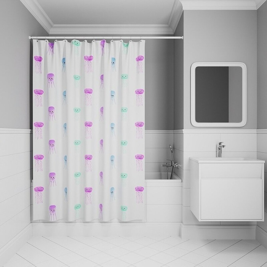 Штора для ванной комнаты Iddis Base BO03P18i11, 180 x 200 см, полиэстер, белый