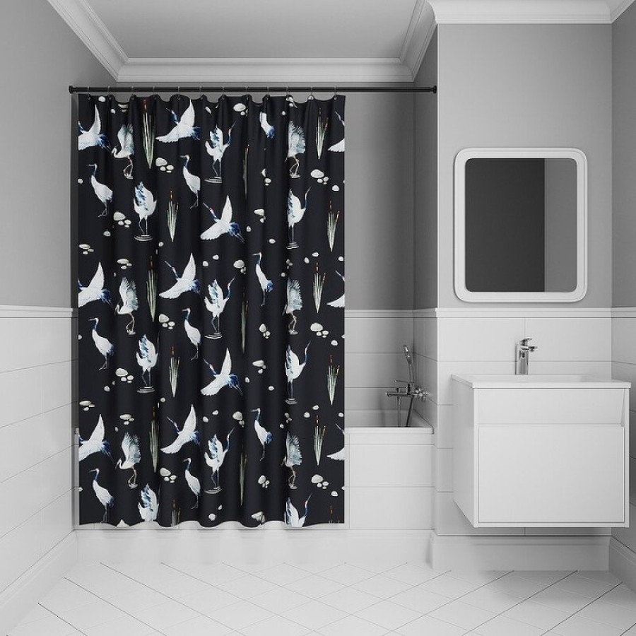 Штора для ванной комнаты Iddis Base BP01P18i11, 180 x 200 см, полиэстер, цвет черный