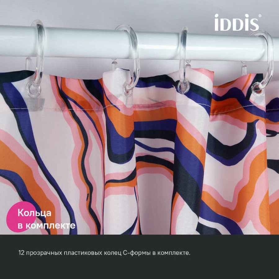 Штора для ванной комнаты Iddis Base BX01P18i11, 180 x 200 см, полиэстер, цвет разноцветный