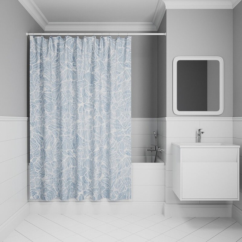 Штора для ванной комнаты Iddis Base BX03P18i11, 180 x 200 см, полиэстер, серо-голубой