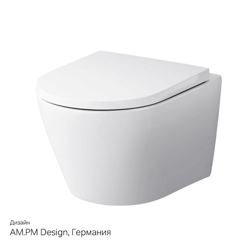 Подвесной унитаз безободковый AM.PM Sense C741701SC, с сиденьем микролифт, цвет белый