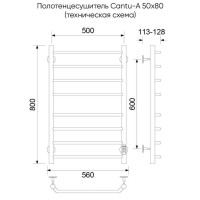 Полотенцесушитель электрический Veconi Cantu-A C8050B-A, ширина 50 см, высота 80 см, диммер справа, черный