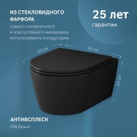 Подвесной безободковый унитаз Am.Pm Func C8F1700MBSC FlashClean, с сиденьем микролифт, черный матовый