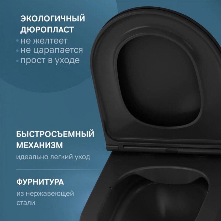 Подвесной безободковый унитаз Am.Pm Func C8F1700MBSC FlashClean, с сиденьем микролифт, черный матовый