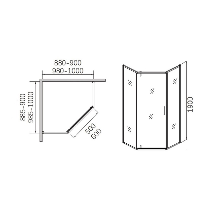 Душевая дверь CeramaLux распашная трапецевидная CL1006-90