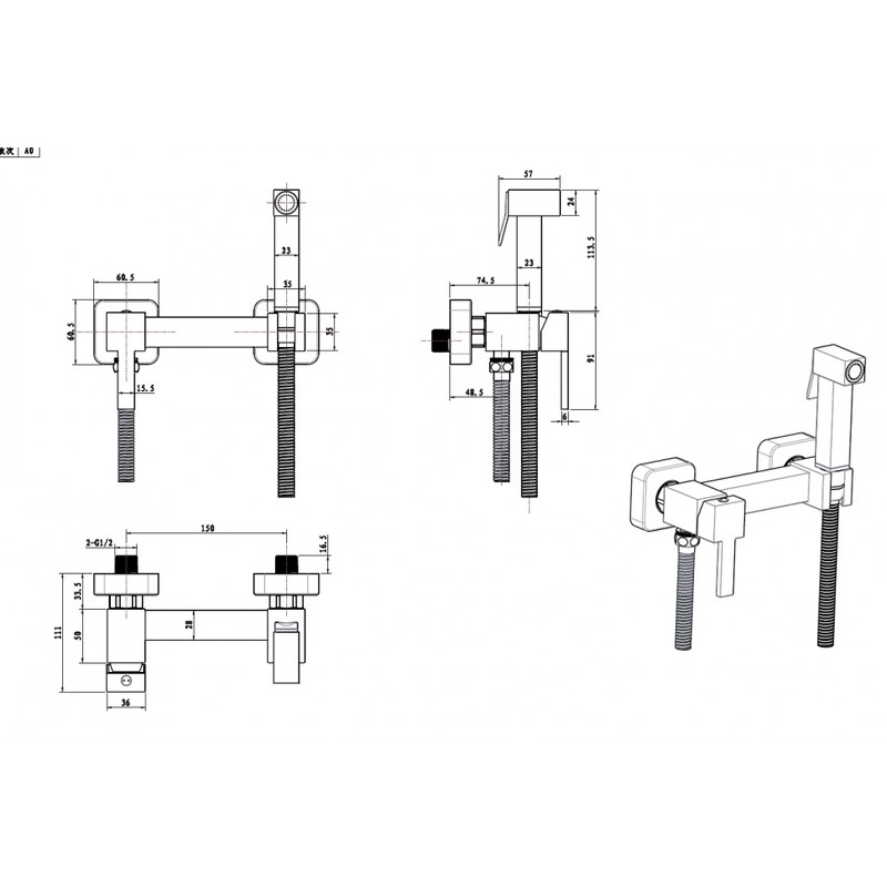 Гигиенический душ со смесителем CeramaLux DBS/001 Черный матовый