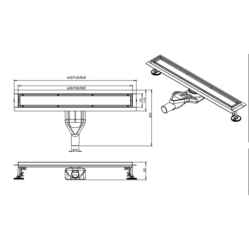 Трап CL6138GG/80 Ceramalux оружейная сталь ,  щелевой, нерж.сталь, 800 мм