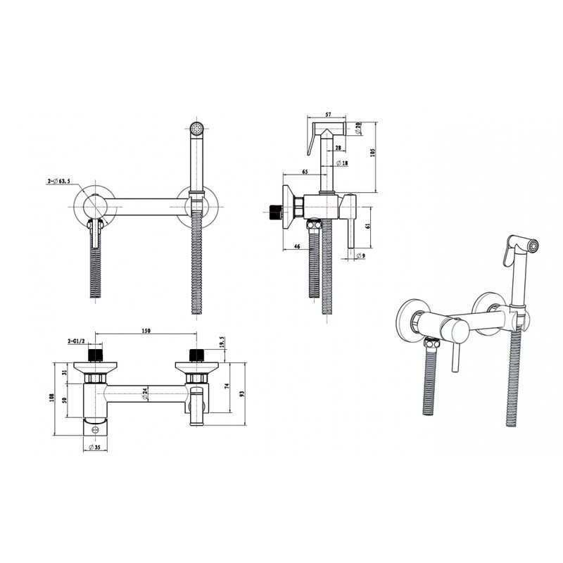 Гигиенический душ со смесителем CeramaLux DRS/001 Черный матовый