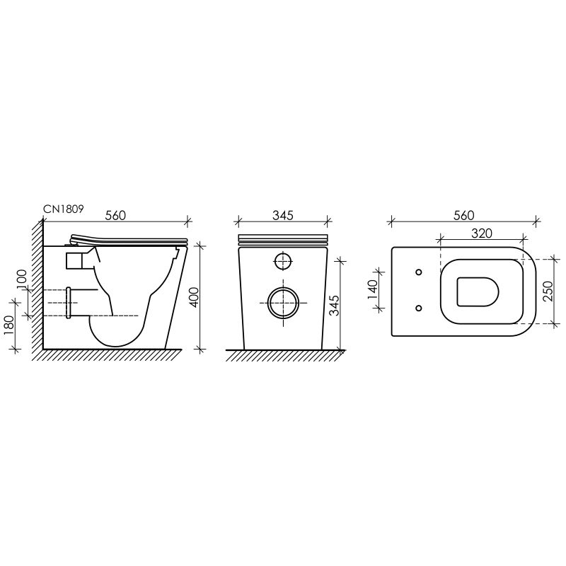 Унитаз приставной Ceramicanova Cubic Rimless CN1809 с микролифтом, безободковый