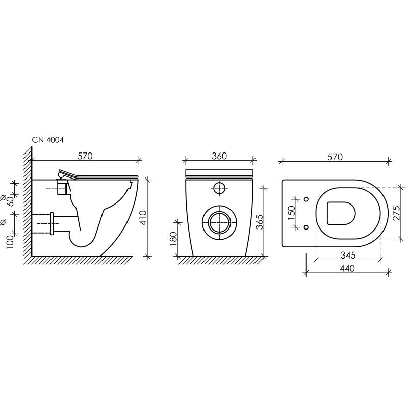 Унитаз приставной Ceramicanova Metropol CN4004MB чёрный матовый