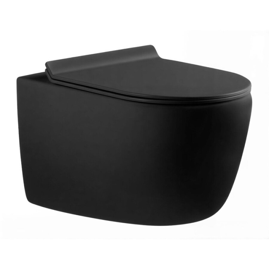 Подвесной безободковый унитаз Aquanet Cetus 287008-BW, крышка микролифт Slimseat, цвет черный