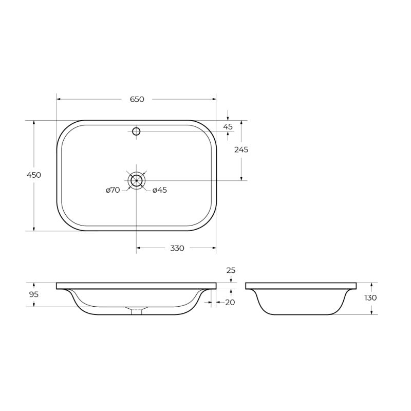 Раковина накладная керамическая полувстраиваемая Cezares CZR-DRO-65-LVB