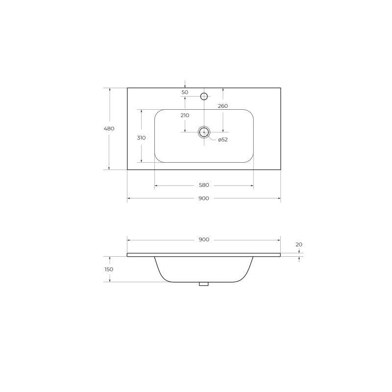 Раковина из искусственного мрамора CEZARES CZR-900/480-LV-MR-ECO