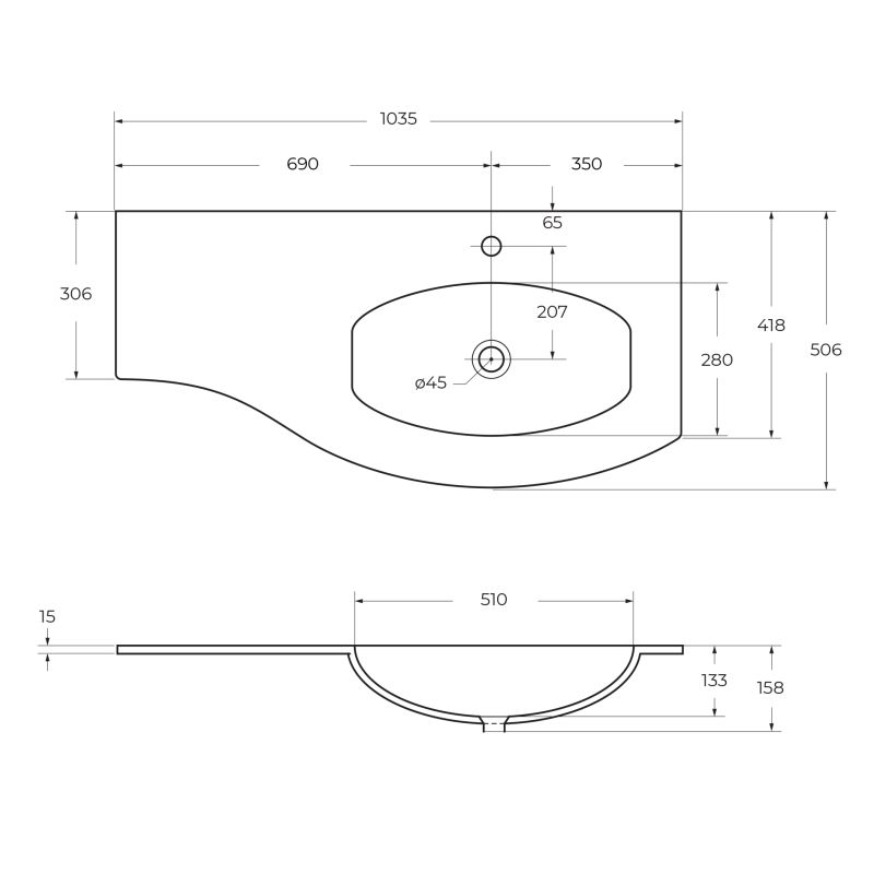 Стеклянная раковина правосторонняя CEZARES 82408 Extra Bianco
