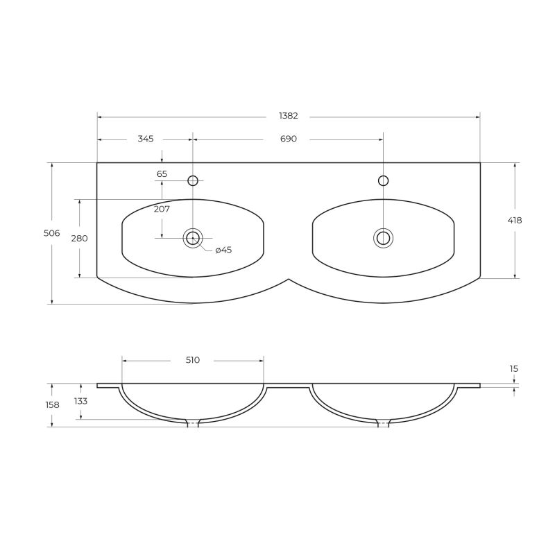Стеклянная раковина с двумя чашами CEZARES 82412 Extra-light