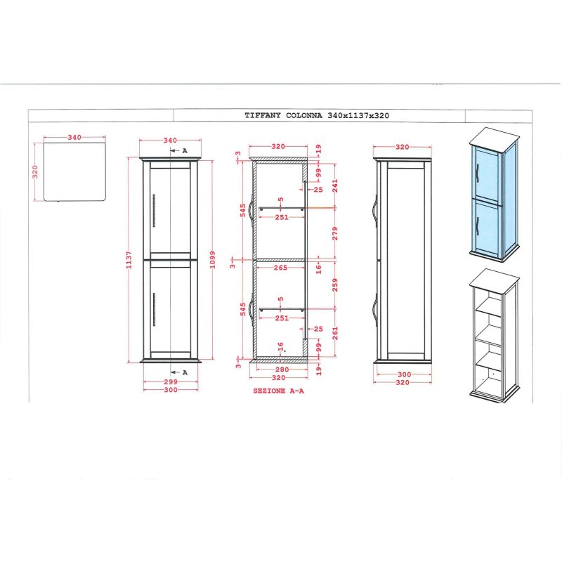 Колонна подвесная с двумя распашными дверцами, реверсивная CEZARES TIFFANY 54964 Серый