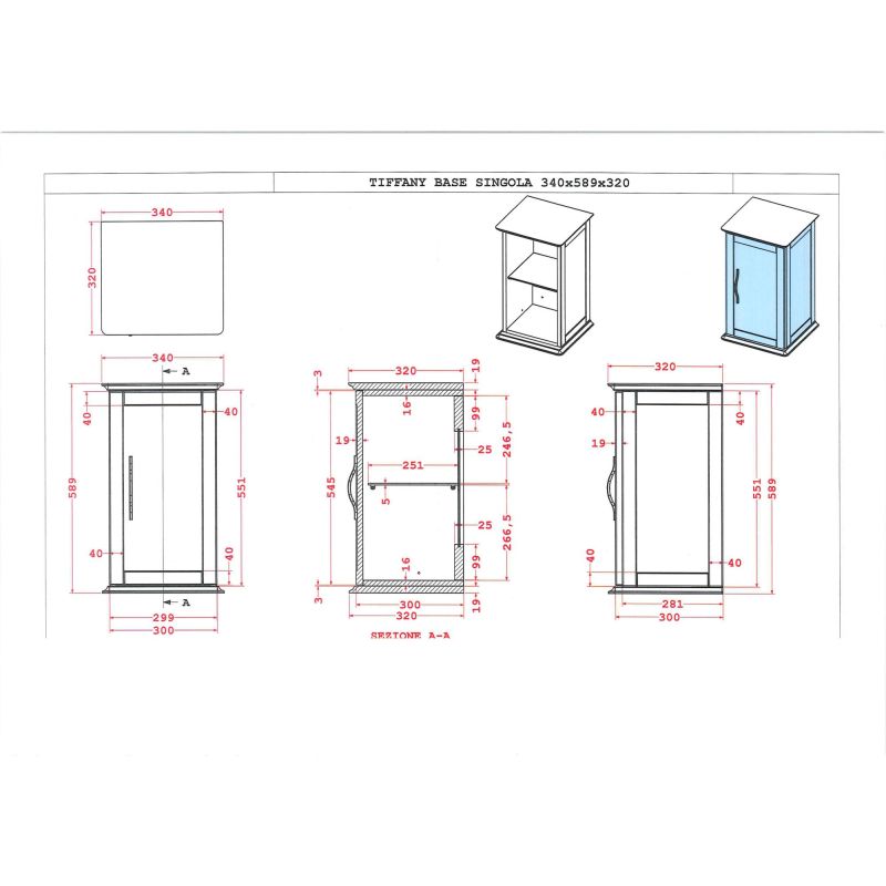 Шкафчик подвесной с одной распашной дверцей, реверсивный CEZARES TIFFANY 54960 Bianco opaco