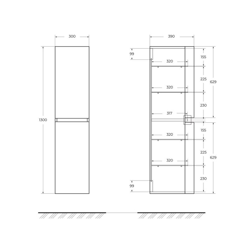 Колонна подвесная с двумя распашными дверцами, реверсивная VAGUE CEZARES 44323 Серый