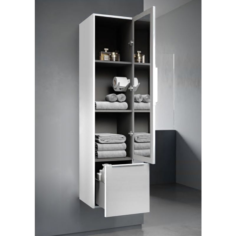 Колонна подвесная с распашной дверью, с зеркалом внутри, одним выдвижным ящиком, реверсивная CEZARES PREMIUM 55501 Bianco opaco