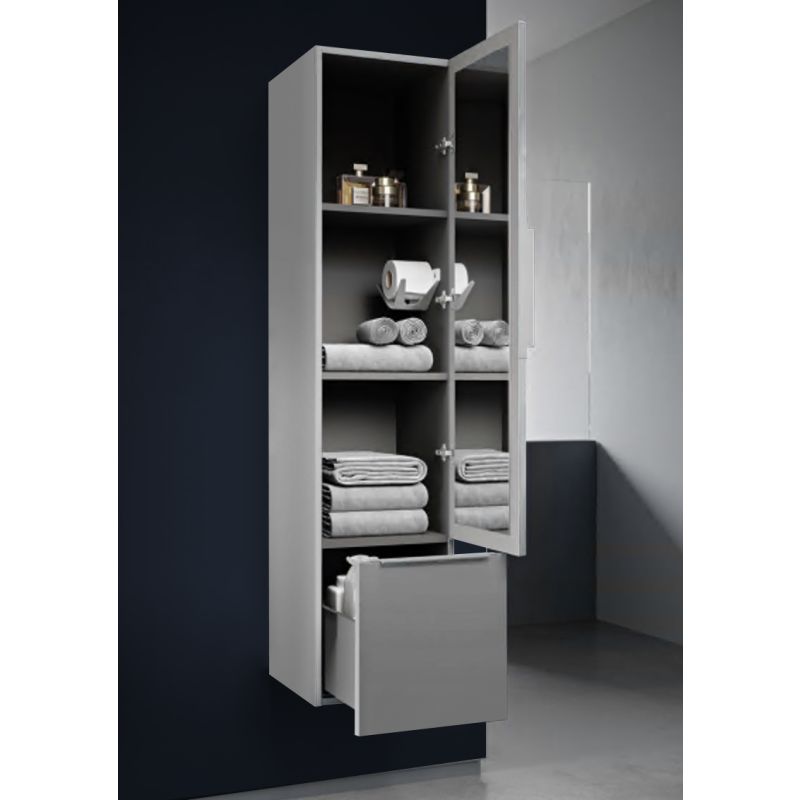 Колонна подвесная с распашной дверью, с зеркалом внутри, одним выдвижным ящиком, реверсивная CEZARES PREMIUM 55504 Серый