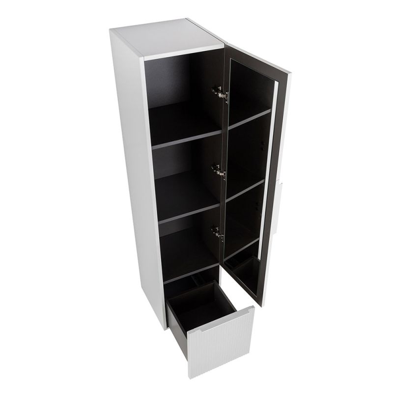 Колонна подвесная с распашной дверью, с зеркалом внутри, одним выдвижным ящиком, реверсивная CEZARES PREMIUM 55506 Plisse Bianco opaco