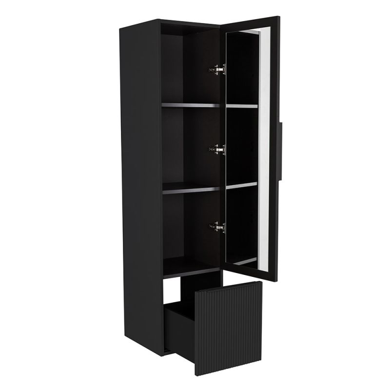 Колонна подвесная с распашной дверью, с зеркалом внутри, одним выдвижным ящиком, реверсивная CEZARES PREMIUM 55507 Plisse Черный