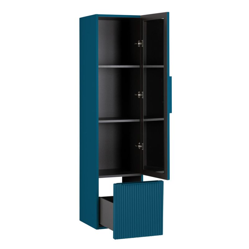 Колонна подвесная с распашной дверью, с зеркалом внутри, одним выдвижным ящиком, реверсивная CEZARES PREMIUM 55508 Plisse Синий