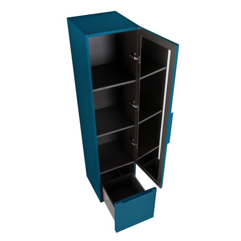 Колонна подвесная с распашной дверью, с зеркалом внутри, одним выдвижным ящиком, реверсивная CEZARES PREMIUM 55508 Plisse Синий