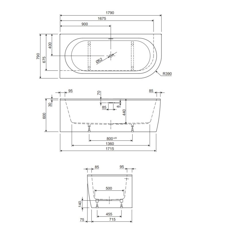 Акриловая ванна CEZARES SLIM CORNER-180-80-60-L-W37-SET