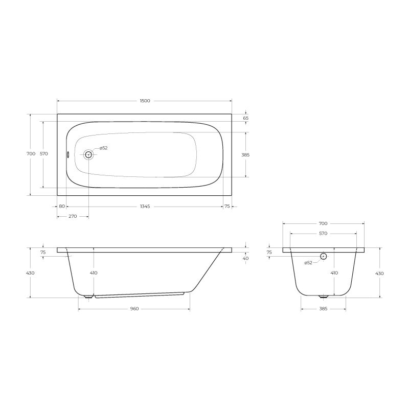 Акриловая ванна CEZARES ECO-150-70-41-W37
