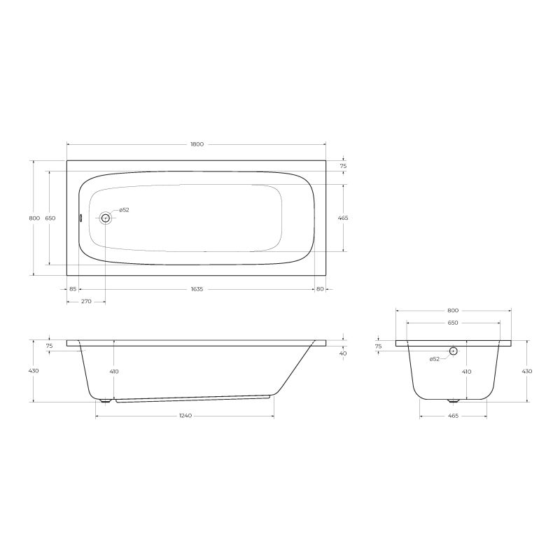 Акриловая ванна CEZARES ECO-180-80-41-W37