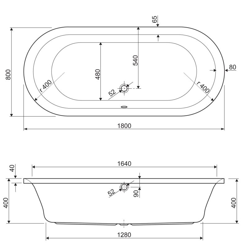 Акриловая ванна CEZARES METAURO-Central-180-80-40-W37
