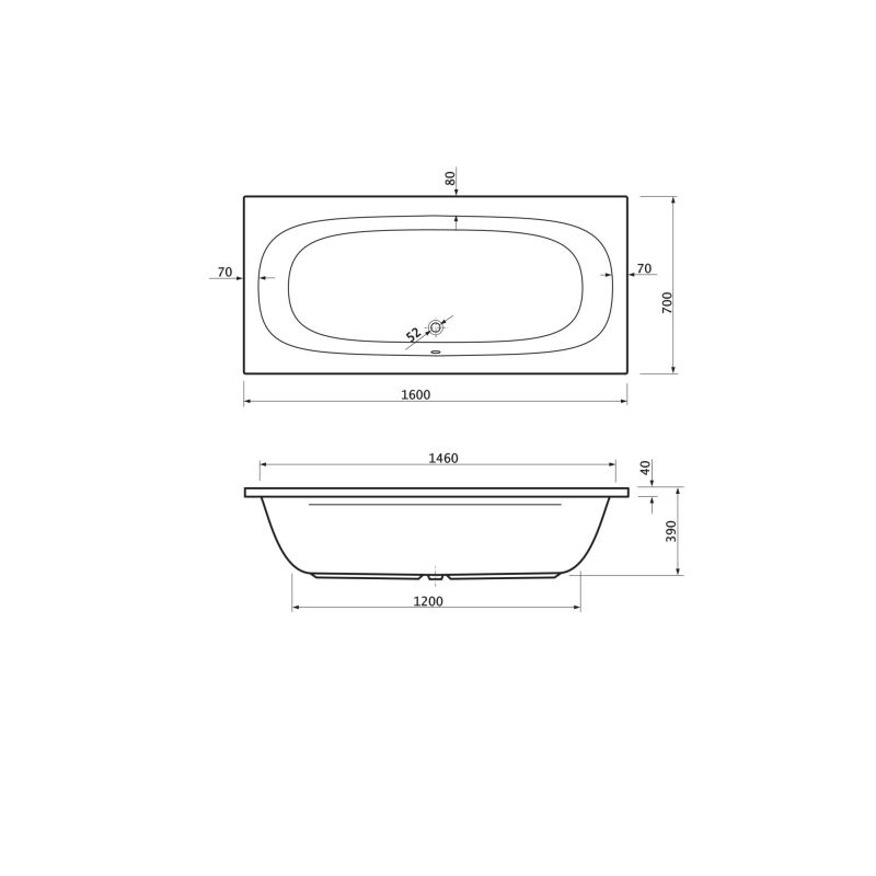 Акриловая ванна CEZARES PIAVE-160-70-42-W37