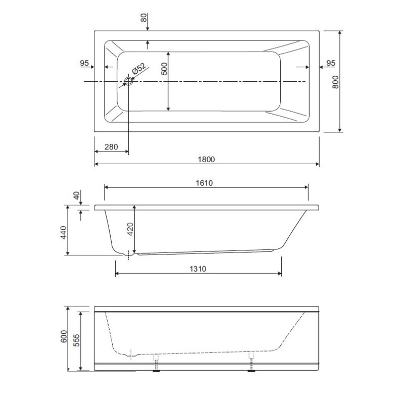 Акриловая ванна CEZARES PLANE SOLO MINI-180-80-42-W37