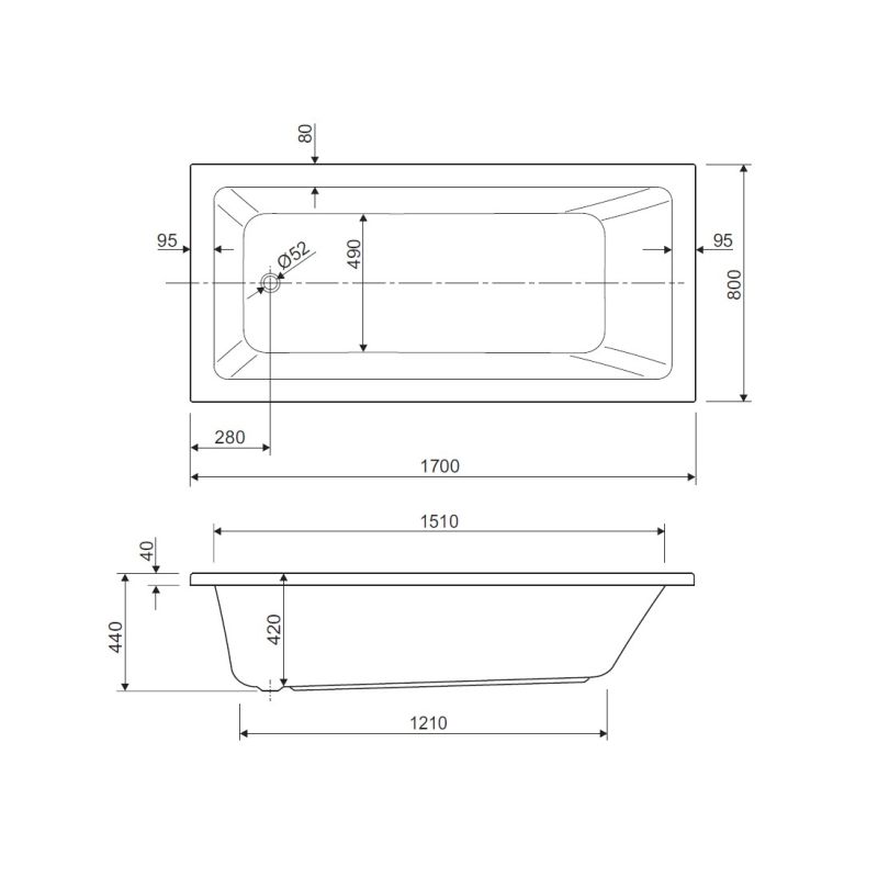 Акриловая ванна CEZARES PLANE SOLO-170-80-49-W37