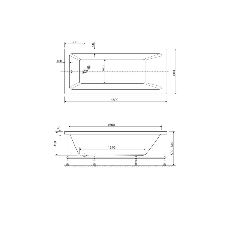 Акриловая ванна CEZARES PLANE SOLO-180-80-49-W37