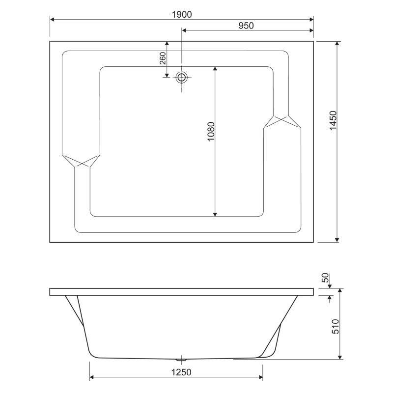 Акриловая ванна CEZARES PLANE_DUO-190-145-51-W37