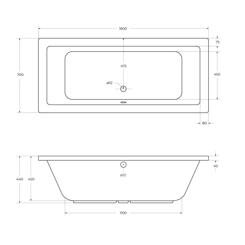 Акриловая ванна CEZARES PLANE-160-70-42-W37