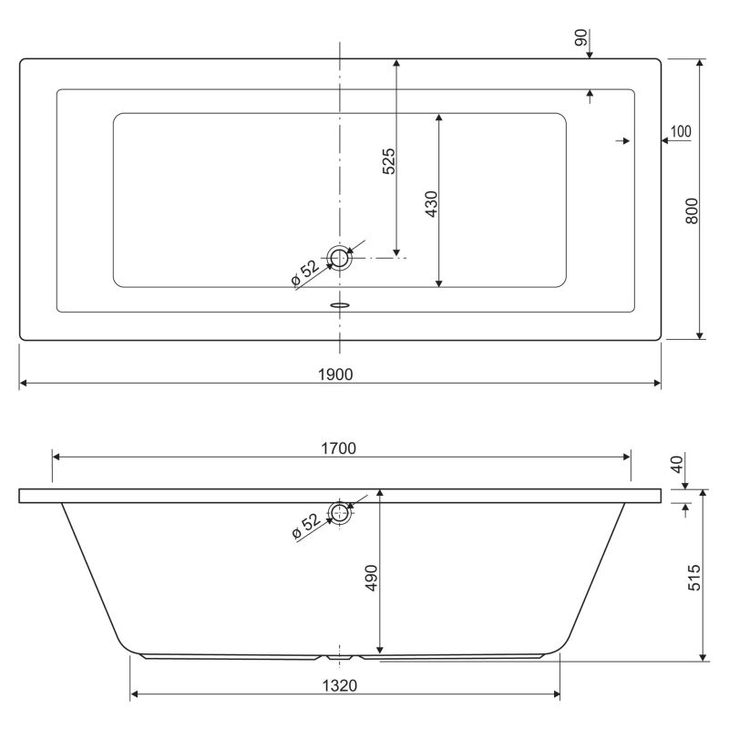 Акриловая ванна CEZARES PLANE-190-80-49-W37