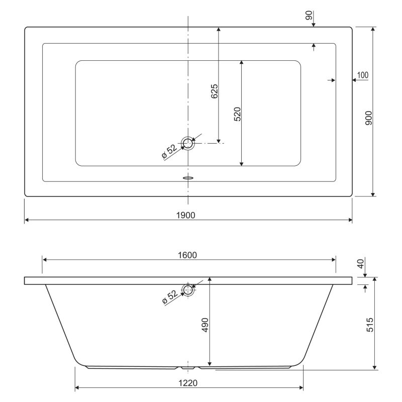 Акриловая ванна CEZARES PLANE-190-90-49-W37