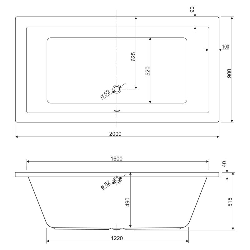 Акриловая ванна CEZARES PLANE-200-90-49-W37