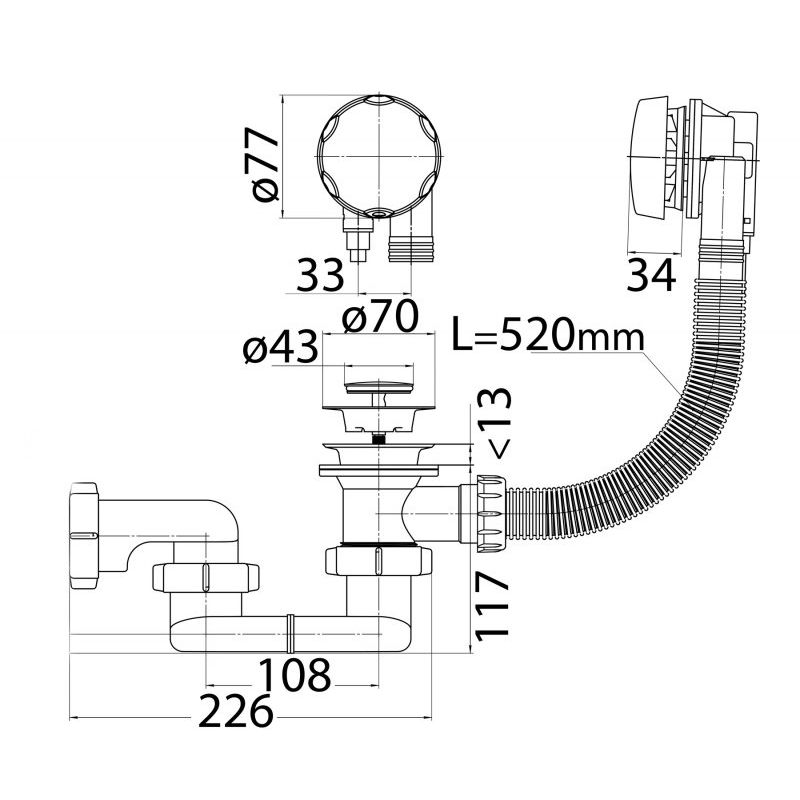 Слив-перелив полуавтомат для акриловой ванны CEZARES CZR-STP1-01